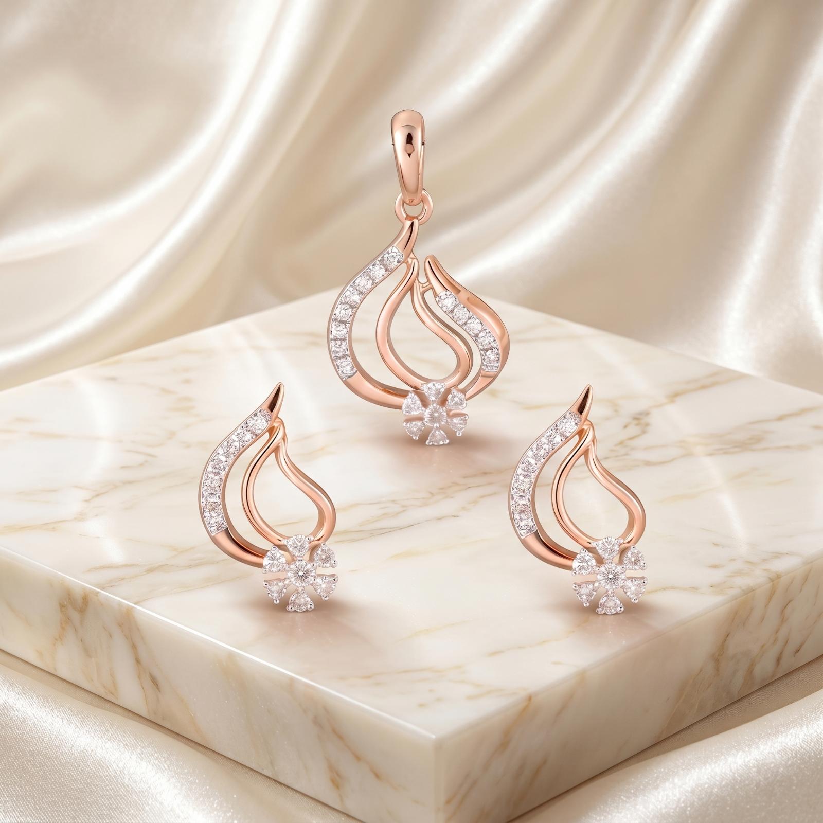 Elegant 14K Gold Diamond Pendant Set Collection at Bafleh Jewellery