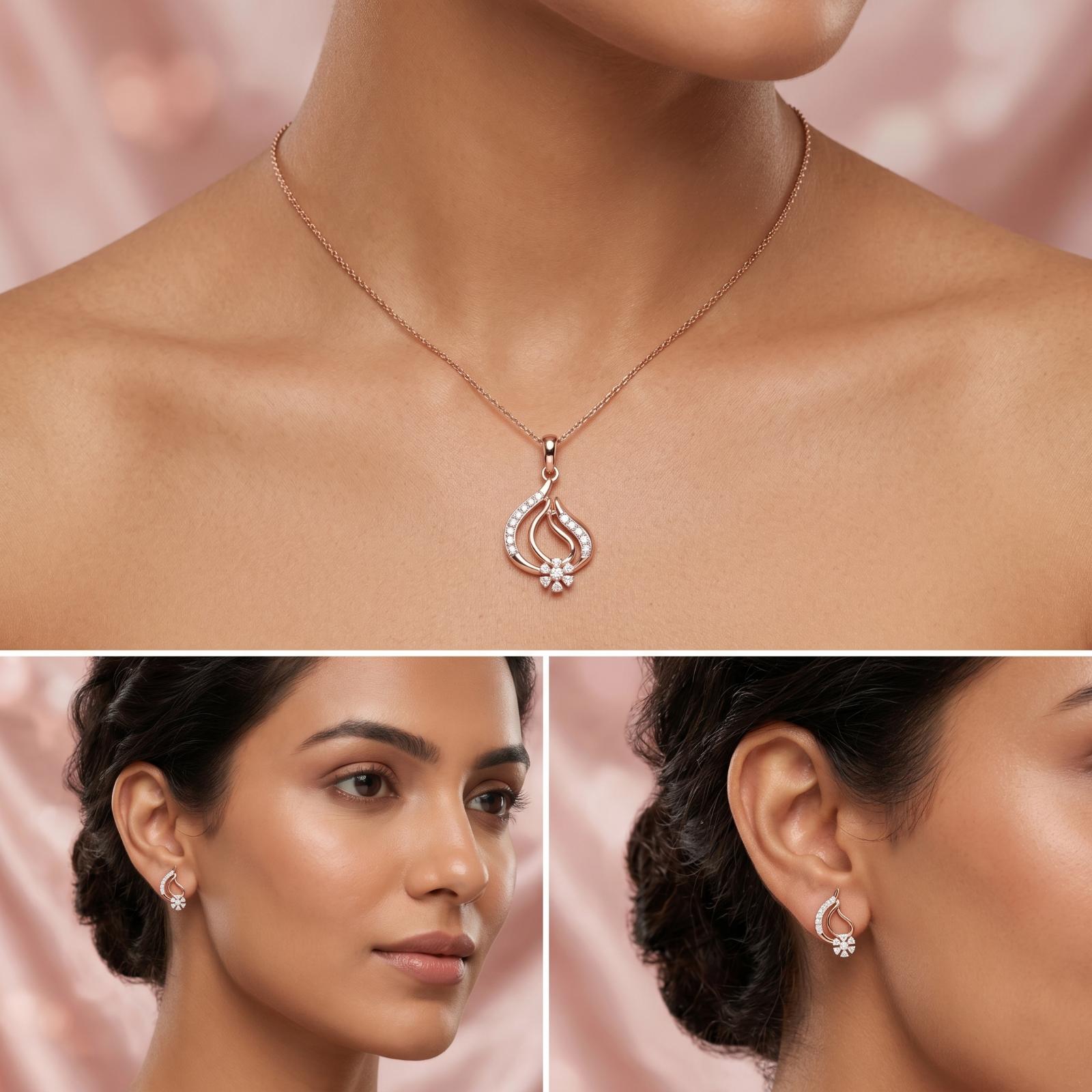 Elegant 14K Gold Diamond Pendant Set Collection at Bafleh Jewellery - Image 3