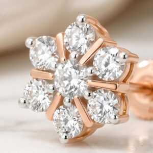 Alternative view of Flower Shape 14K Rose Gold Natural Diamond Stud Earrings Bafleh Jewellery