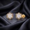 Flower Shape 14K Gold Natural Diamond Stud Earrings Bafleh Jewellery