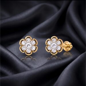Flower Shape 14K Gold Natural Diamond Stud Earrings Bafleh Jewellery