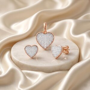 Elegant 14K Gold Heart Shape Diamond Pendant Set Available at Bafleh Jewellery