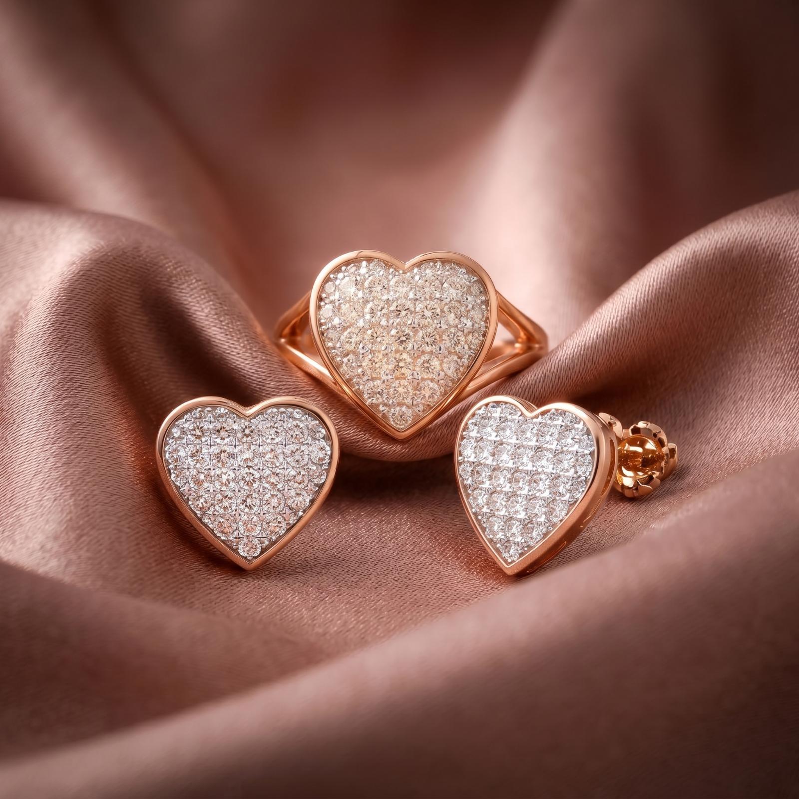 Sparkle with Love – 14K Gold Natural Diamond Heart Ring & Earrings Set at a Special Price - Image 3