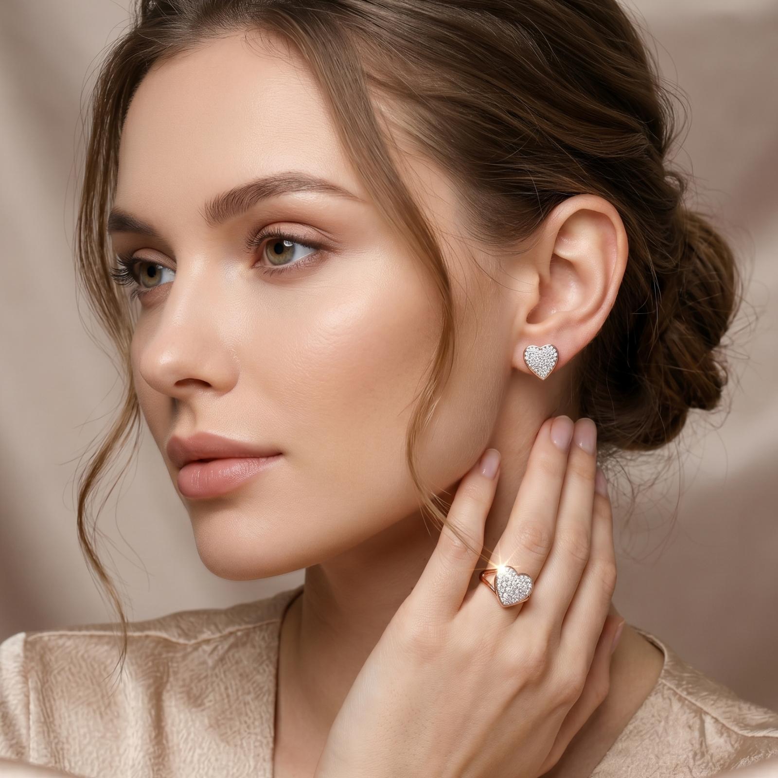 Sparkle with Love – 14K Gold Natural Diamond Heart Ring & Earrings Set at a Special Price - Image 5