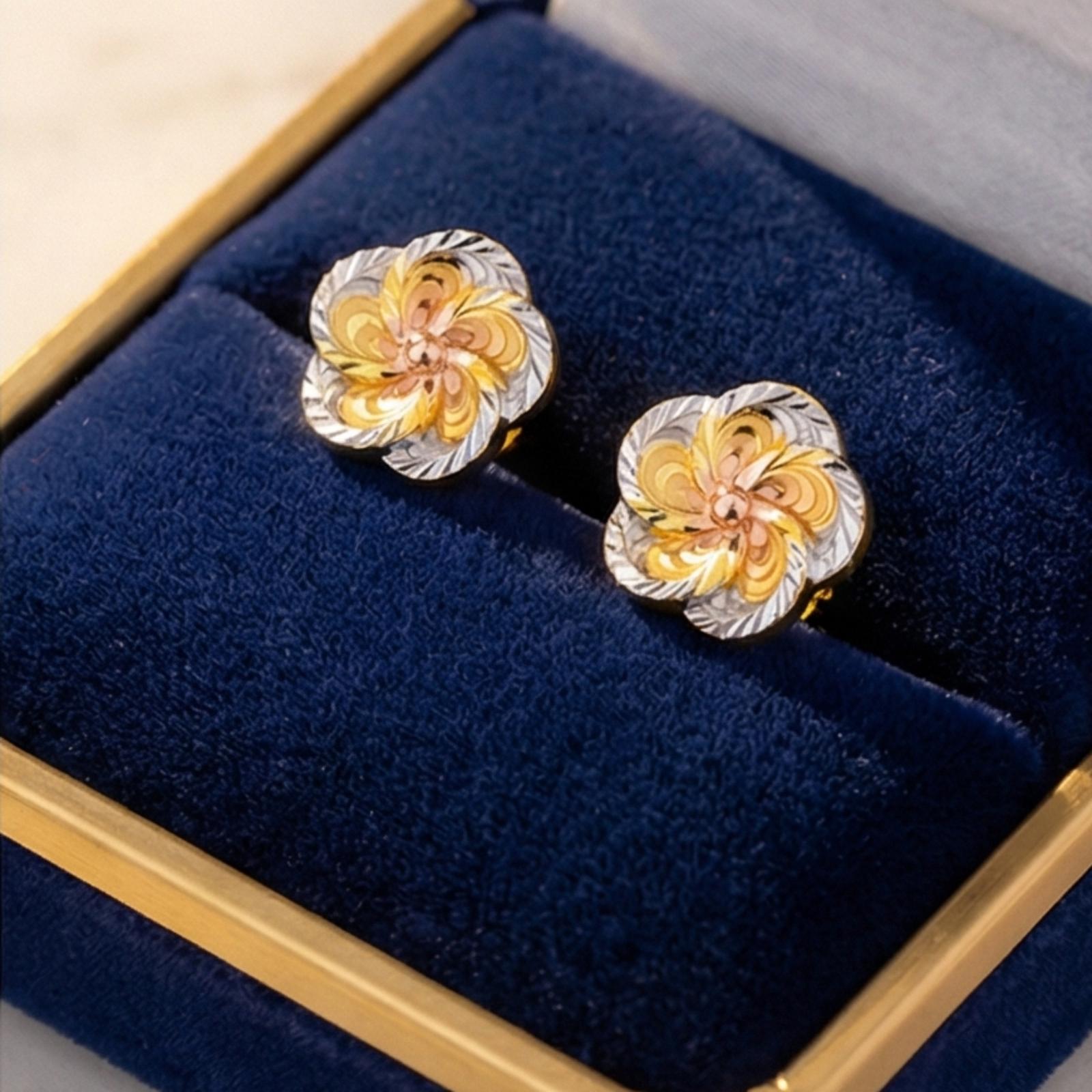 Delicate Floral Art in 22KT Gold – Signature Earrings by Bafleh Jewellery - Image 3