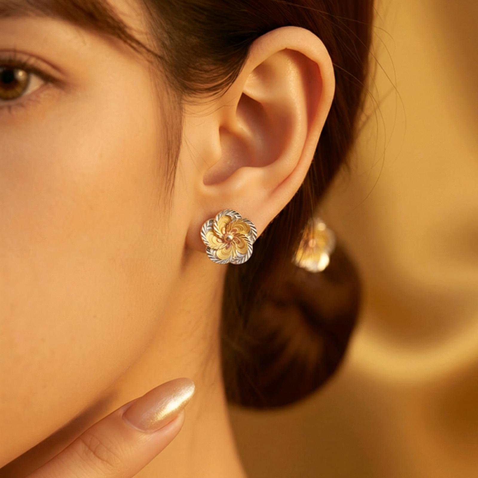 Delicate Floral Art in 22KT Gold – Signature Earrings by Bafleh Jewellery - Image 4