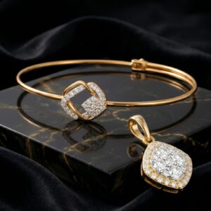 Alternative view of Special Price Natural Diamond Pendant with Bangle Set in 14K Gold  Bafleh Jewellery