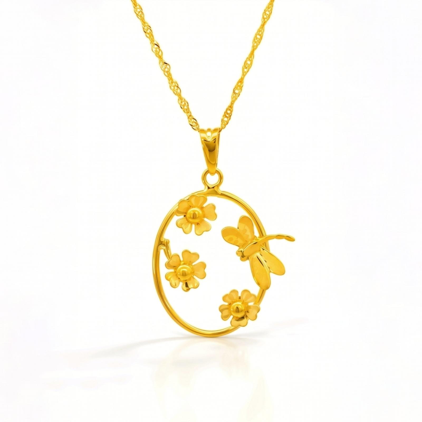 Elegant Heart-Shaped Pendant with Oval Outline in 21K Gold Bafleh Jewellery