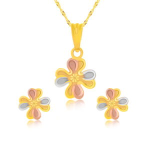 Timeless Tricolor Elegance 22K Gold Pendant Set in Rose, White & Yellow Gold