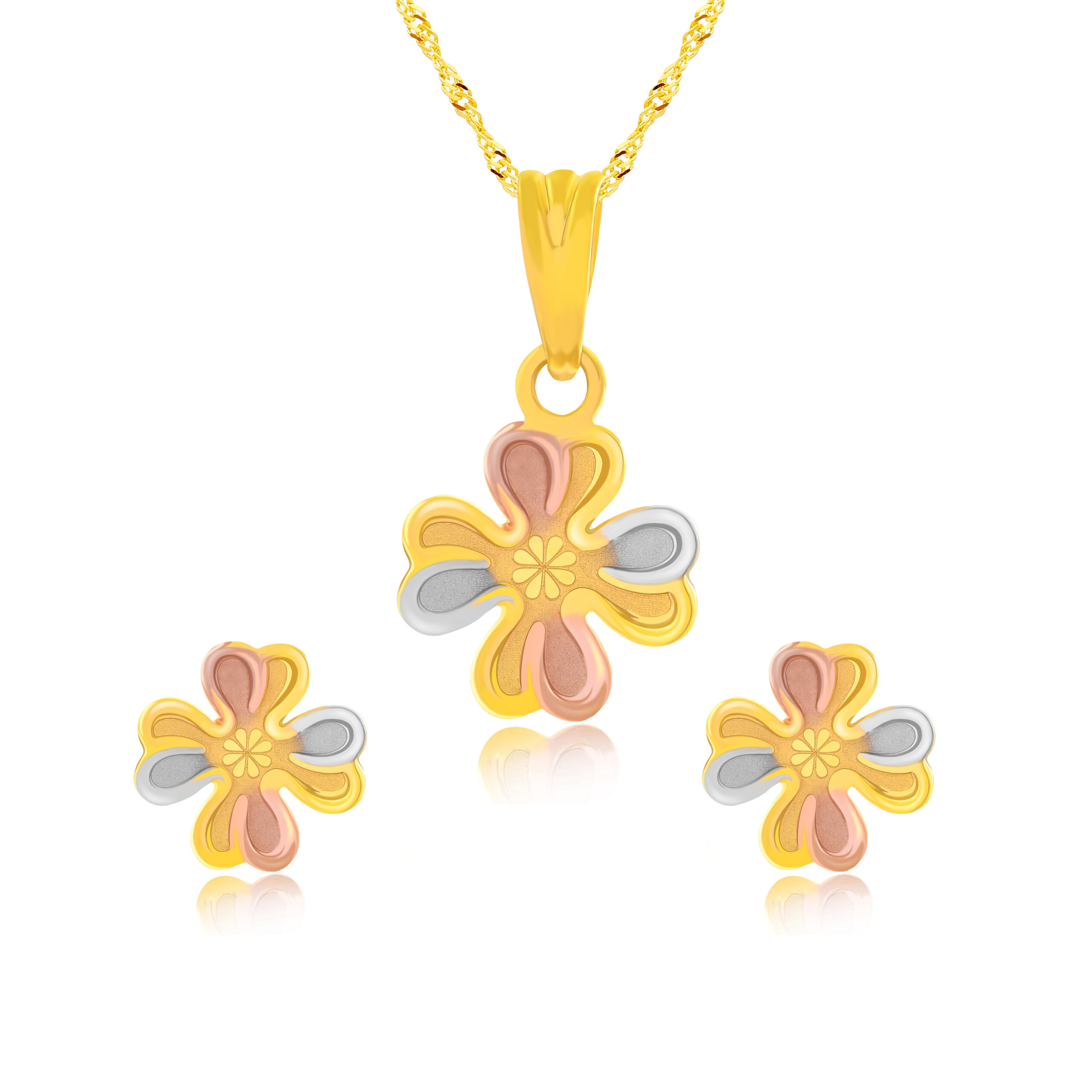 Timeless Tricolor Elegance 22K Gold Pendant Set in Rose, White & Yellow Gold