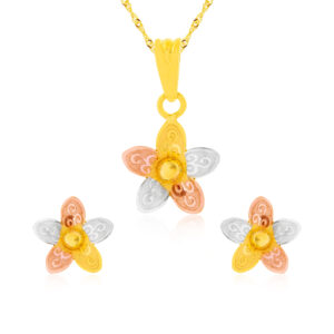 22K Three-Tone Gold Pendant Set Fusion of Rose, Yellow & White Gold by Bafleh Jewellery