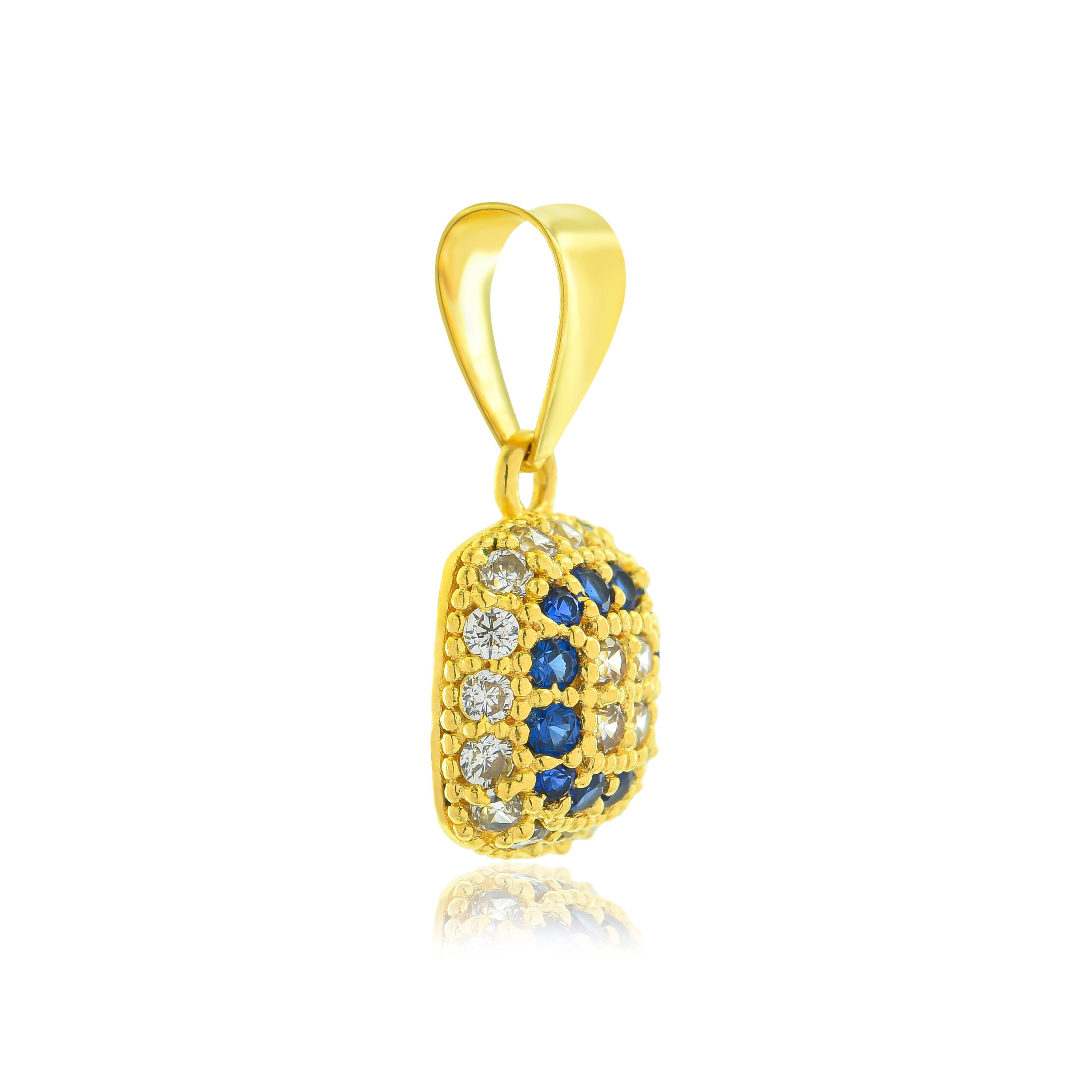 Royal Blue Grace ? 22K Yellow Gold Square Pendant Set with White & Mesmerizing Blue Stones - Image 3