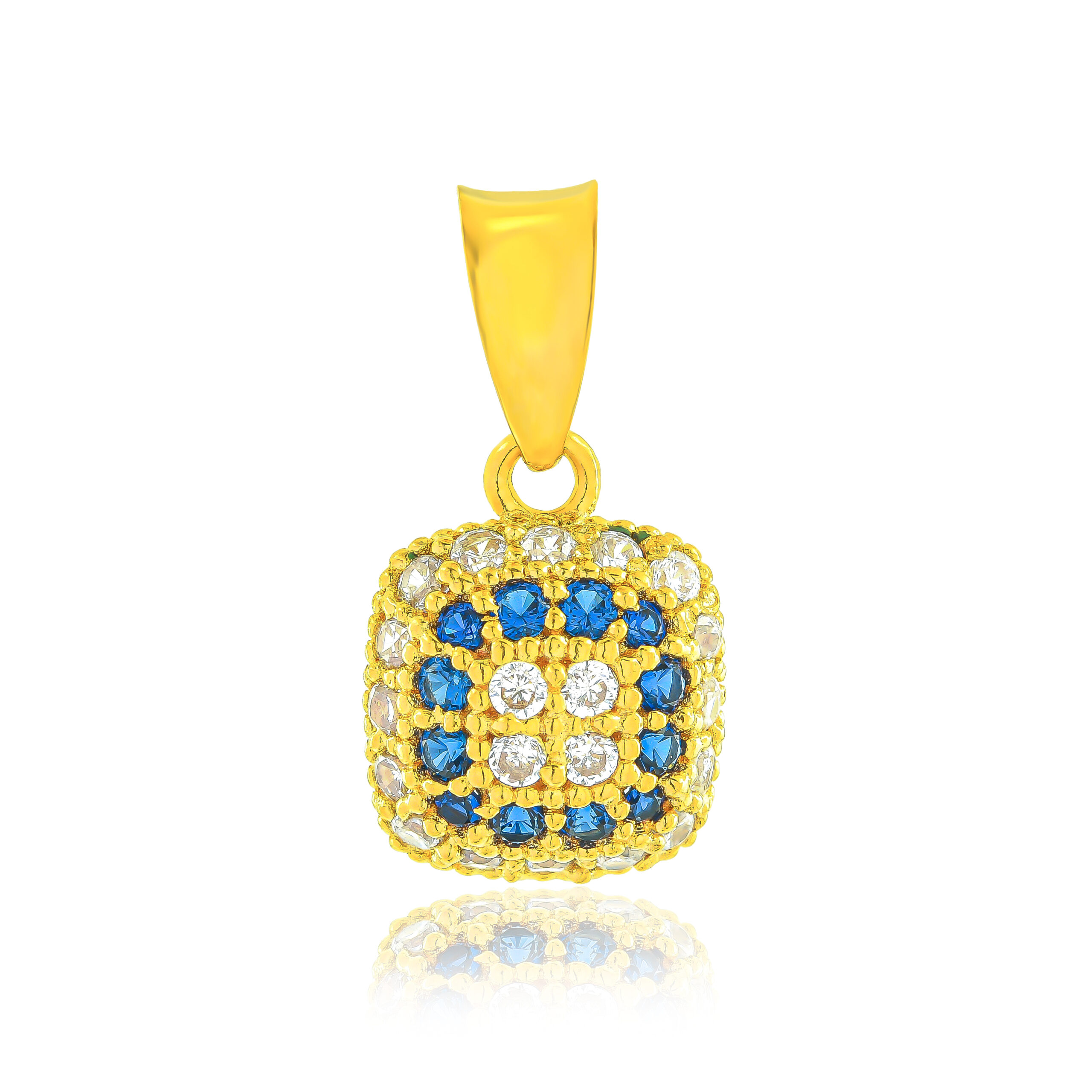 Royal Blue Grace ? 22K Yellow Gold Square Pendant Set with White & Mesmerizing Blue Stones - Image 2