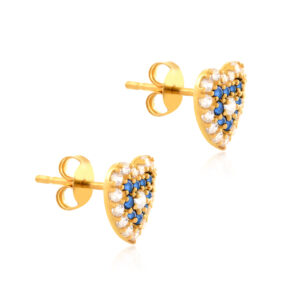 Alternative view of 22K Gold Heart-Shaped Earrings with White & Blue Stones  A Touch of Timeless Romance