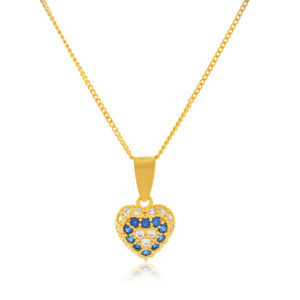 Alternative view of Ocean of Love 22K Yellow Gold Heart Necklace with White & Blue Stones by Bafleh Jewellery