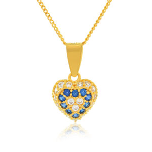 Ocean of Love 22K Yellow Gold Heart Necklace with White & Blue Stones by Bafleh Jewellery