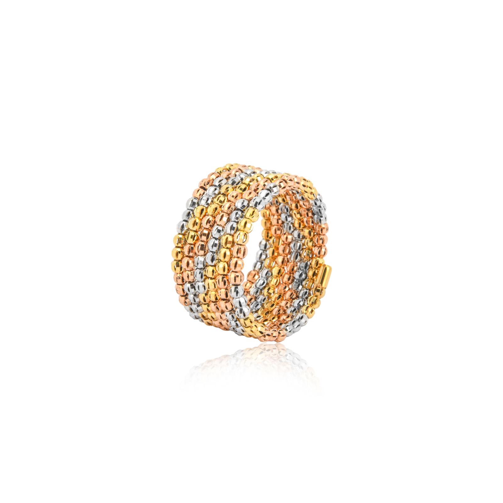 Pure Elegance Redefined in 3 tone 18K Spring Gold Rings Only at Bafleh Jewellery