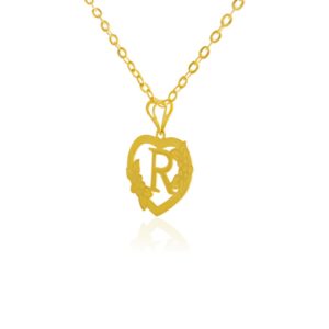 Alternative view of 18K Gold 'R' Pendant Necklace