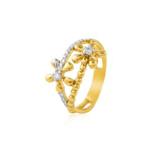 Blossom in Brilliance: 18K Yellow Gold Flower Diamond Ring by Bafleh Jewellery