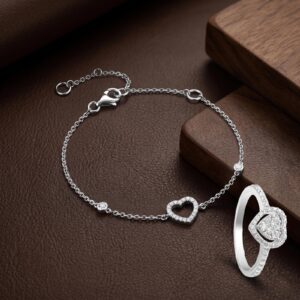 Heart Shape Natural Diamond Bracelet & Ring Set in 18K Gold  Bafleh Jewellery