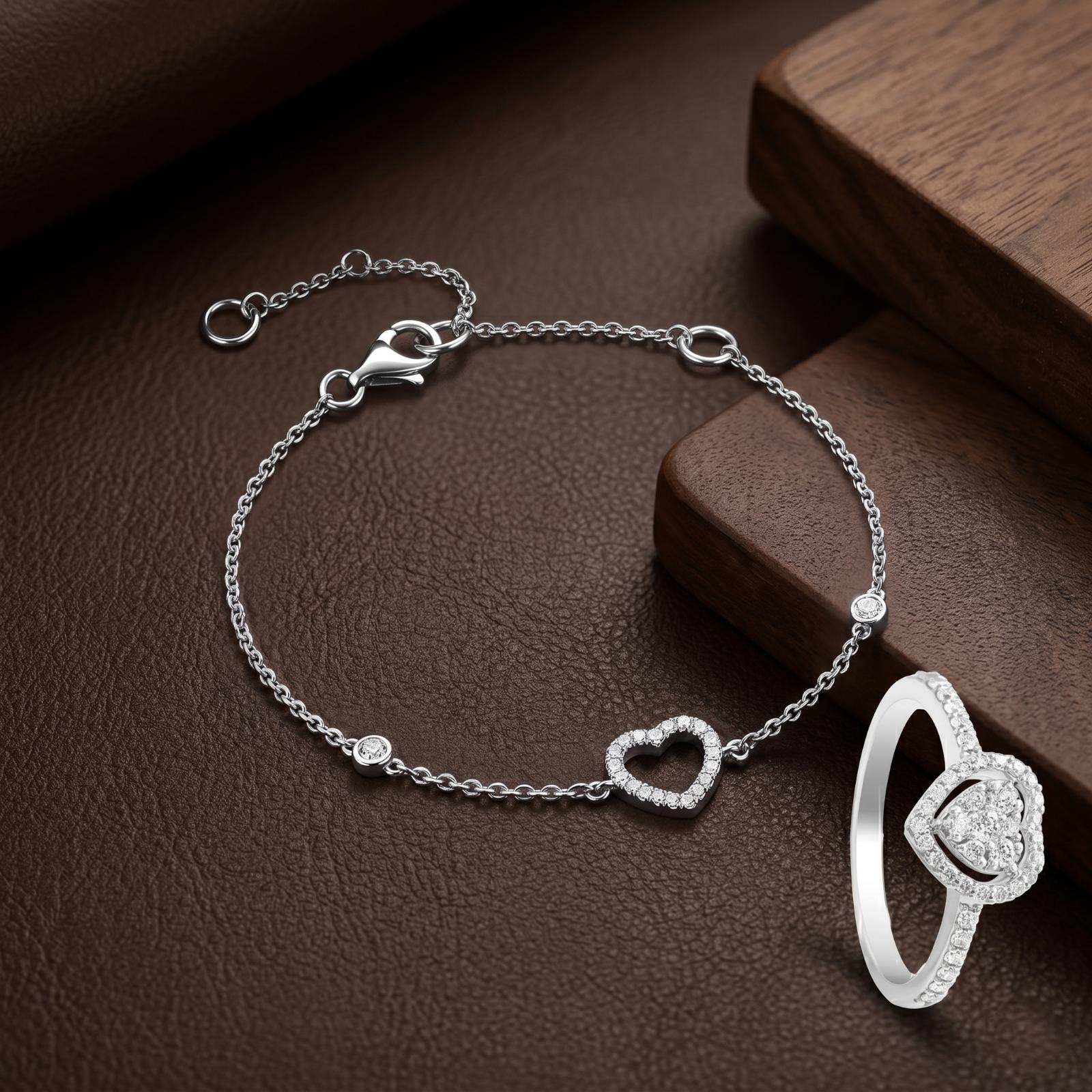 Heart Shape Natural Diamond Bracelet & Ring Set in 18K Gold Bafleh Jewellery