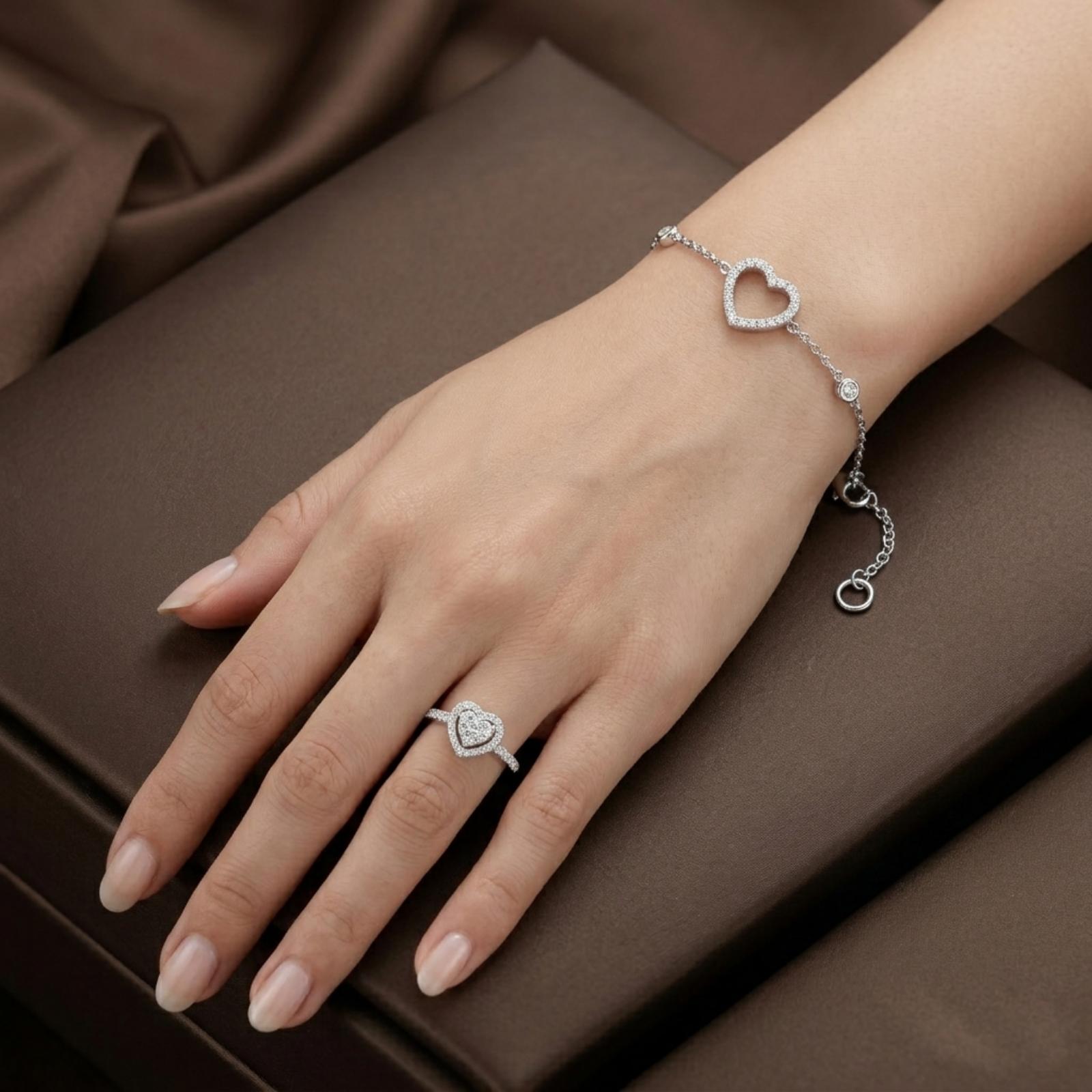 Heart Shape Natural Diamond Bracelet & Ring Set in 18K Gold Bafleh Jewellery - Image 4