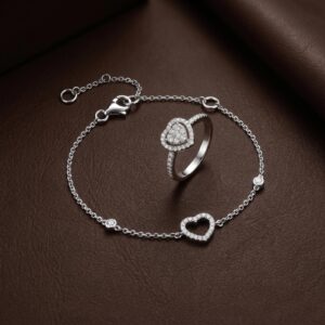 Alternative view of Heart Shape Natural Diamond Bracelet & Ring Set in 18K Gold  Bafleh Jewellery