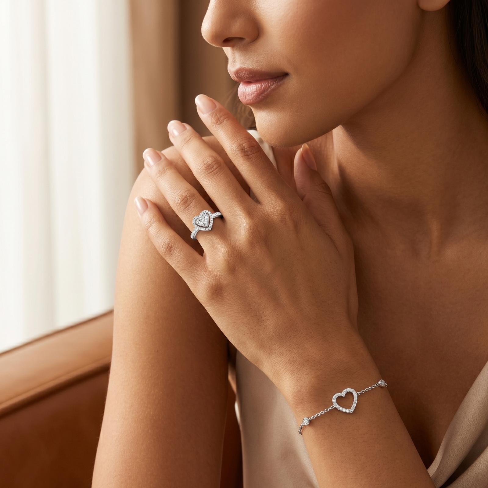 Heart Shape Natural Diamond Bracelet & Ring Set in 18K Gold Bafleh Jewellery - Image 5