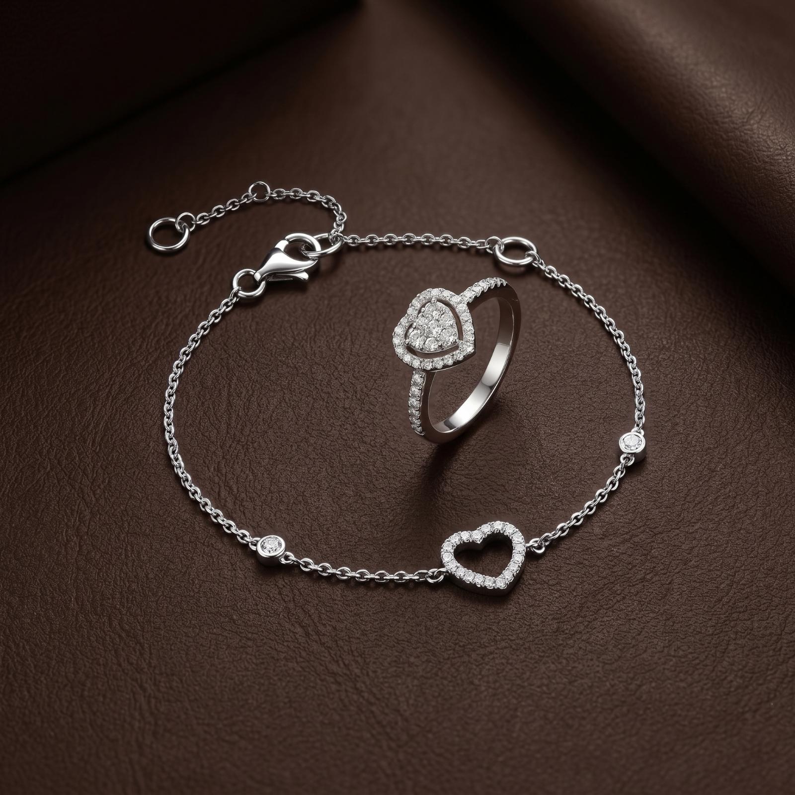 Heart Shape Natural Diamond Bracelet & Ring Set in 18K Gold Bafleh Jewellery - Image 2