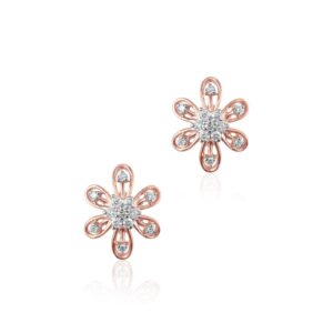 Bafleh Jewellery?s Signature 18K Rose Gold Flower shape Diamond Earrings Guaranteed Brilliance with IDT Certified Diamonds