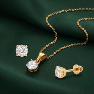 Alternative view of Solitaire Earrings & Necklace Lab-Grown Diamond Complete Set in 18K Gold Bafleh Jewellery