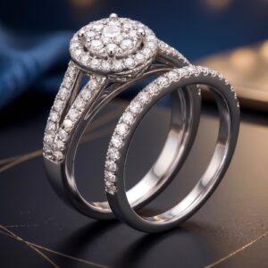 18K White Gold Twin Ring with Natural Diamonds  Bafleh Jewellery