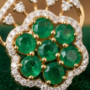Alternative view of Luxurious 18K Gold Emerald Diamond Stud Earrings by Bafleh Jewellery